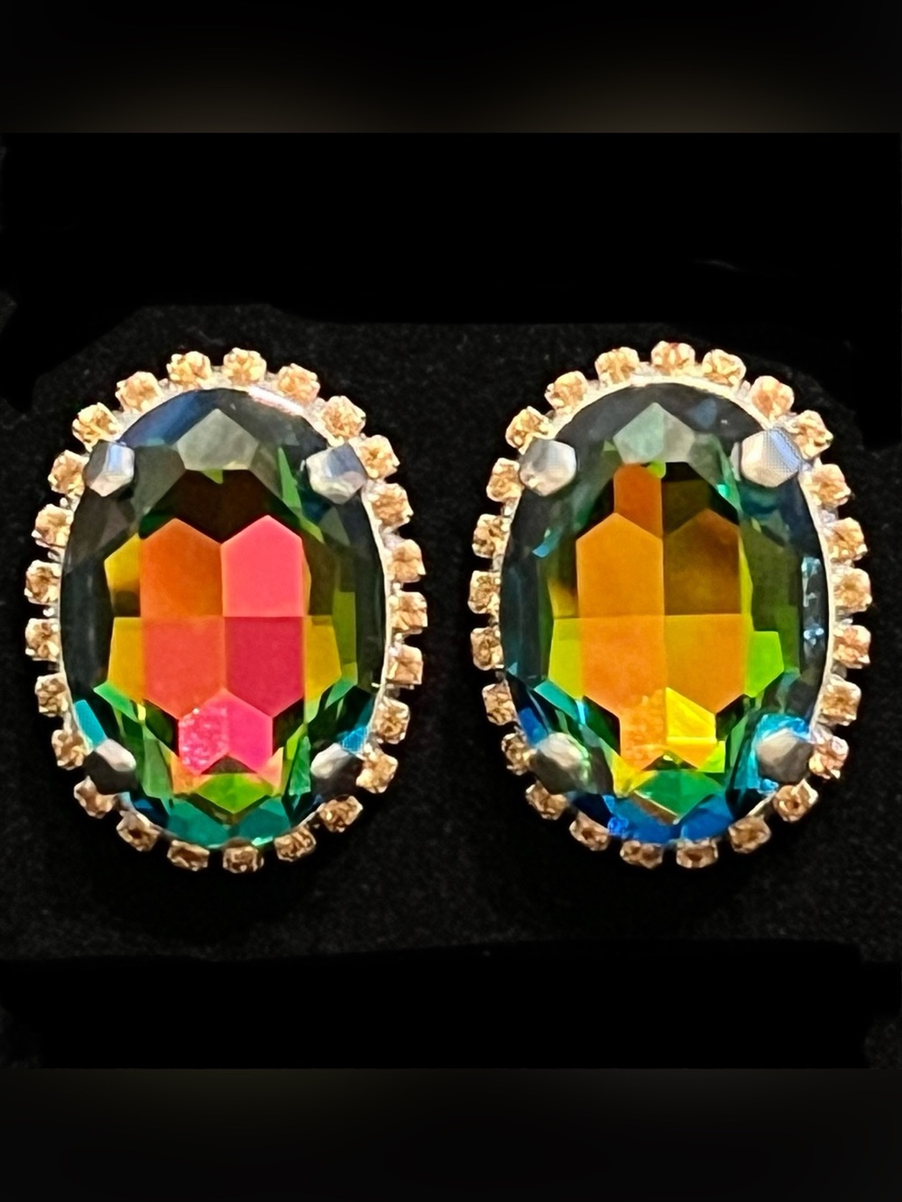 Rodrigo Otazu Aurora Borealis Swarovski Crystal Earrings, NWT, silver setting